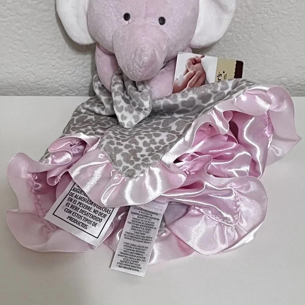 Carter's Pink Elephant Heart Cheetah Print Security Blanket Lovey Satin Trim NWT